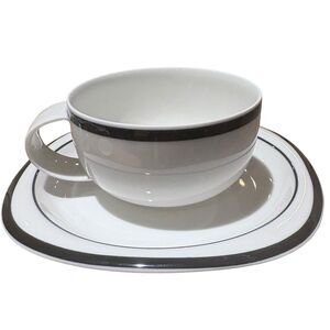 Rosenthal Studio-Line White Cup & Saucer Set of 6 Black Trim Elegant